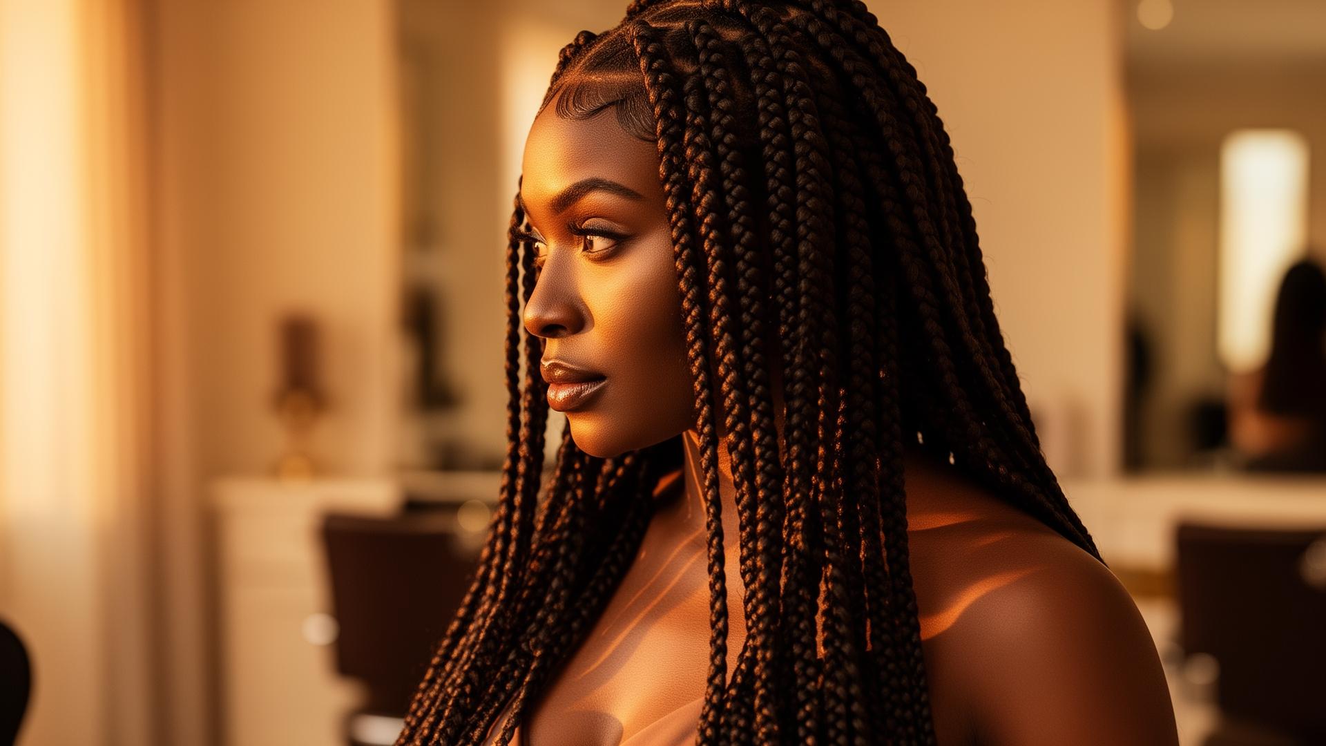 Elegant box braids styled by Braids By Lisa